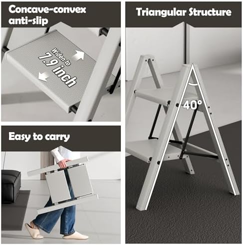 Taranta 2 Step Stool Foldable, Aluminum Step Ladder-Misty Gray - Image 4