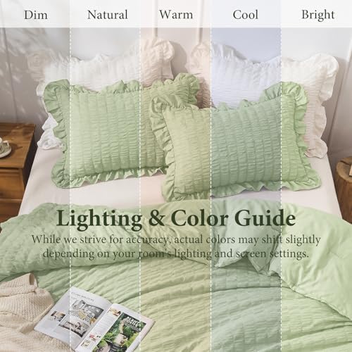 JOLLYVOGUE Sage Green Queen Comforter Set, 3 Pieces Seersucker Comforters Queen - Image 7