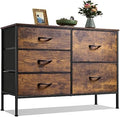 WLIVE 5 Drawer Fabric Dresser for Bedroom, Wide Storage Chest, Rustic Brown by WLIVE