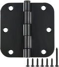 3 Pack Interior Matte Black Door Hinges Rounded 3.5 Inch x 3 1/2" Indoor Heavy Duty Metal Hardware Kits 3 ½" 5/8" Radius Office Flat Hinge for Bifold Doors Decorate Master Guest Bedroom Storage Room