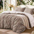 Love's cabin Floral Comforter Set Cute Bedding King Reversible Light Taupe by Lovescabin