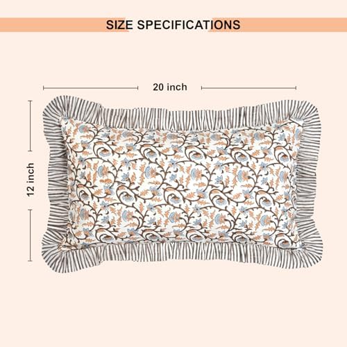 Ridhi Brown Meadow Vine Block Print Ruffle Pillow Sham 20x12 Inch Set of 1 - Image 4