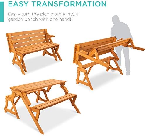 Best Choice Products 2-in-1 Transforming Interchangeable Outdoor Wooden Picnic - Image 2