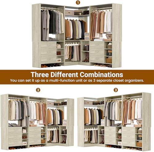 Aheaplus Closet System with 6 Drawers, 4 Hanging Rods & Corner Tower, Corner - Image 3