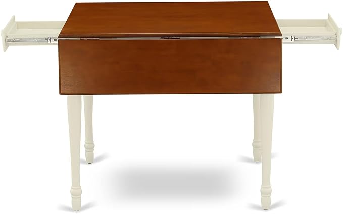 East West Furniture MZDA5-WHI-W 5 Piece Dining Set Includes a Rectangle Dining Room Table with Dropleaf and 4 Wood Seat Chairs, 36x54 Inch, Buttermilk & Cherry