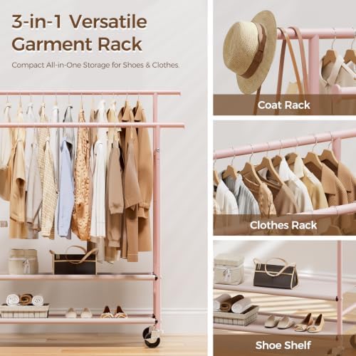 HYSEYY Clothes Rack, Double Rods Rolling Clothing Rack - Image 3
