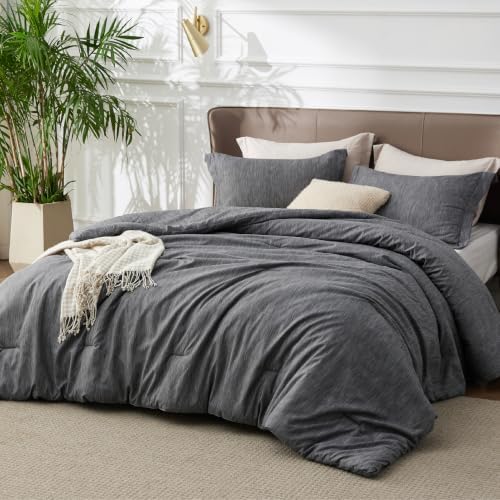 Bedsure Dark Grey Full Size Comforter Set, Cationic Dyed Bed Set 3 Pcs - Image 5