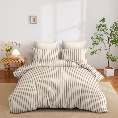 Nayoroom Striped Comforter Set Queen Size Brown Pinstripe Bedding Set - Image 3