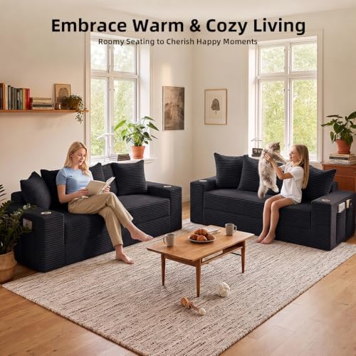 77" Convertible Futon Sofa Bed, Boneless Couch - Image 2