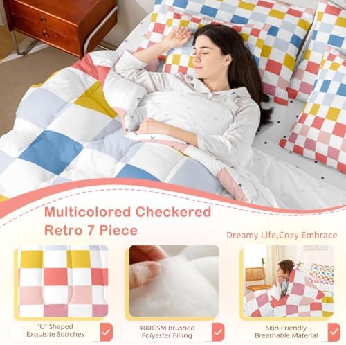 Feelyou Multicolored Checkered Retro Comforter Set - Image 5