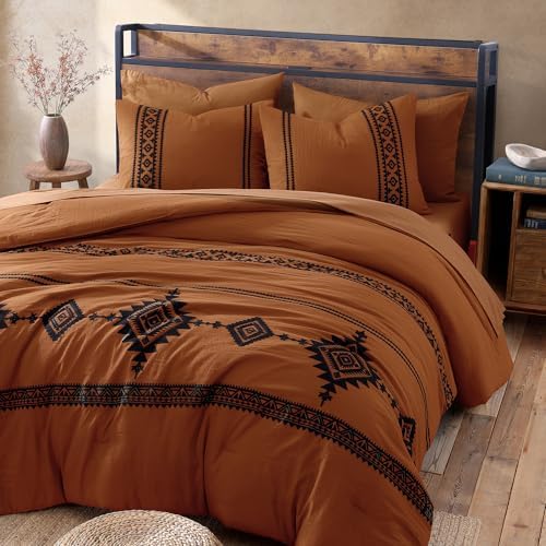 MaiRêve Embroidery Twin XL Comforter Set 5 Pieces Burnt Orange Bed in a Bag - Image 2