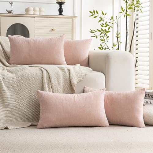 Set of 4 Soft Textured Decorative Throw Pillow Covers 12X20 Inch Cozy Farmhouse by Cozoomy