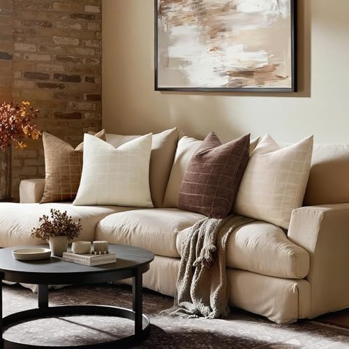 MIULEE Reddish Brown Plaid Fall Euro Throw Pillow Covers 22x22 Set of 2 - Image 5