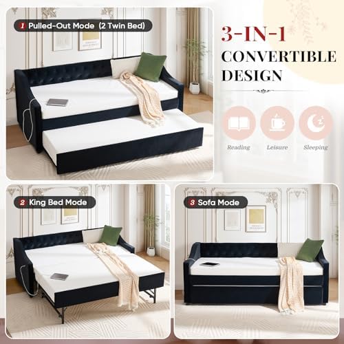 Daybed with Trundle Bed Twin, Upholstered Day Beds Frame - Image 3
