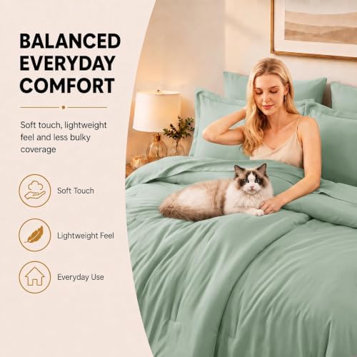 CozyLux Full Size Comforter Set Sage Green, 7 Pieces Bed in a Bag - Image 4