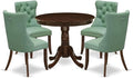 East West Furniture ANDA5-AWA-22 5 Piece Kitchen Table Set Includes a Round Dining Table with Pedestal and 4 Polyester Fabric Upholstered Parson Chairs, 36x36 Inch, Antique Walnut