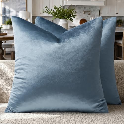 GIGIZAZA Stone Blue Velvet Throw Pillow Covers 16x16 Pack of 2 by GIGIZAZAFocusingonhomedecoration