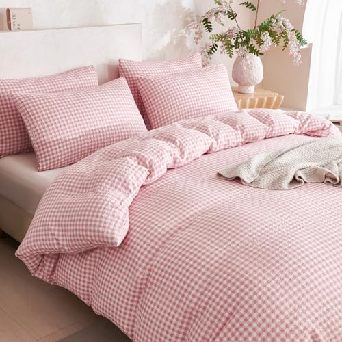 Pink Comforter Set Queen Size Grid 100% Soft Washed Microfiber Jacquard 3 - Image 4
