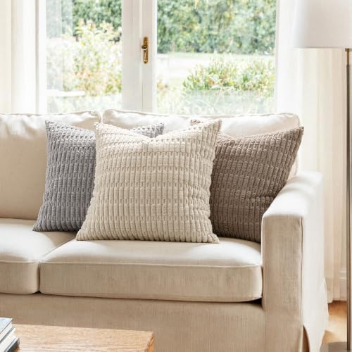 MIULEE Euro Sham Corduroy Decorative Throw Pillow Covers 24x24 Light Grey - Image 3