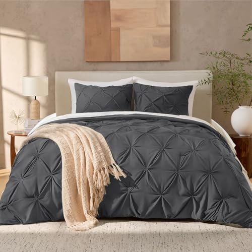 Andency Oversized King Pinch Pleat Dark Gray Comforter Set 3 Piece Bedding - Image 2