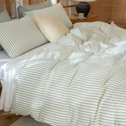 Sage Green Full Size Comforter Set Striped 100% Soft Washed Microfiber Jacquard - Image 5