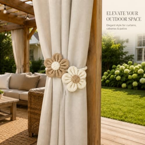 4 Pack Boho Flower Curtain Tiebacks, Flexible Wire Curtain Ties, No Drill - Image 6