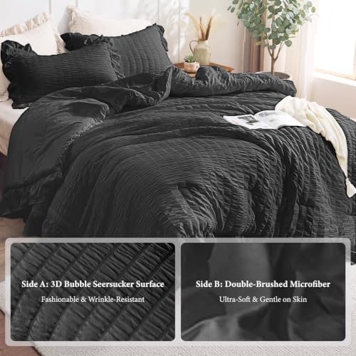 JOLLYVOGUE Black King Comforter Set, 3 Pieces Seersucker Comforters King Size - Image 4