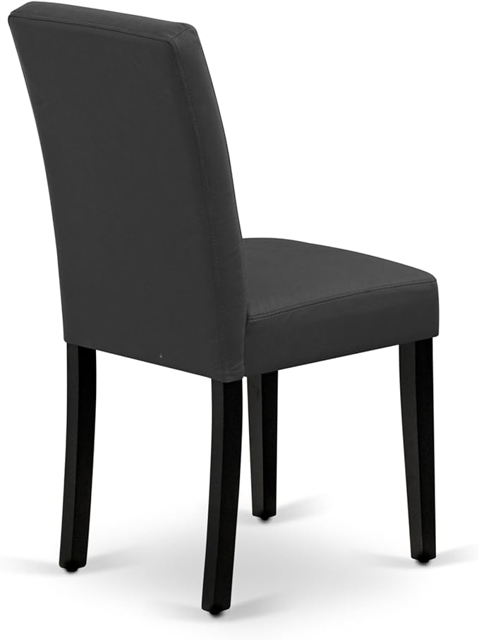 East West Furniture DLAS3-BLK-12 3 Piece Dining Table Set contain A Wood Table and 2 Dark Gray Polyester Fabric Dinner Chairs with Stylish Back- Black Finish