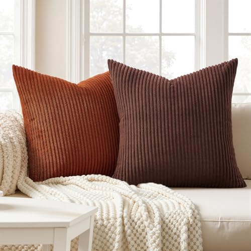 Topfinel Boho Throw Pillow Covers 18x18 Inch Set of 4 Soft Farmhouse Corduroy - Image 3