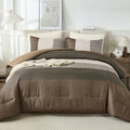 Brown Comforter Set King, Reversible Coffee Brown Patchwork Stripe Comforter by WONGSBEDDING