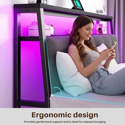 Queen Size Bed Frame with Headboard & Charging Station, LED Lights - Image 6