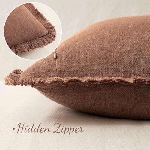MIULEE Linen Fringe Decorative Fall Lumbar Throw Pillow Covers Brick 12x20 - Image 3