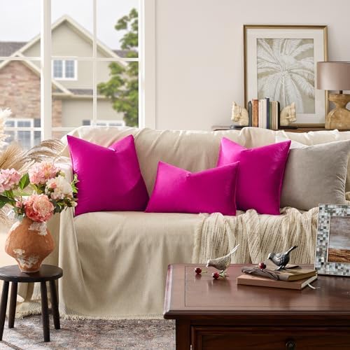 GIGIZAZA Hot Pink Velvet Pillow Covers 16x16 Decorative Pillows Pack of 2 - Image 3