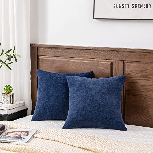 GAWAMAY Navy Blue Chenille Throw Pillow Covers 26x26 Set of 2 - Image 5