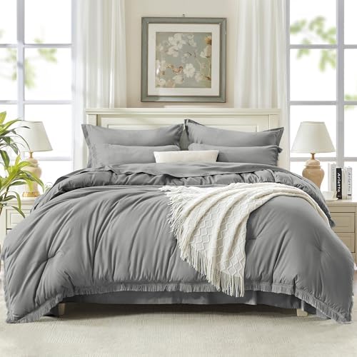 Andency Queen Comforter Set, 7 Pieces Medium Grey Bedding by Andency