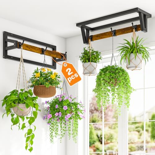 LASZOLA Plant Hanger Holder Shelf Indoor Window Wall Mount, 2 Pack Brown by LASZOLA