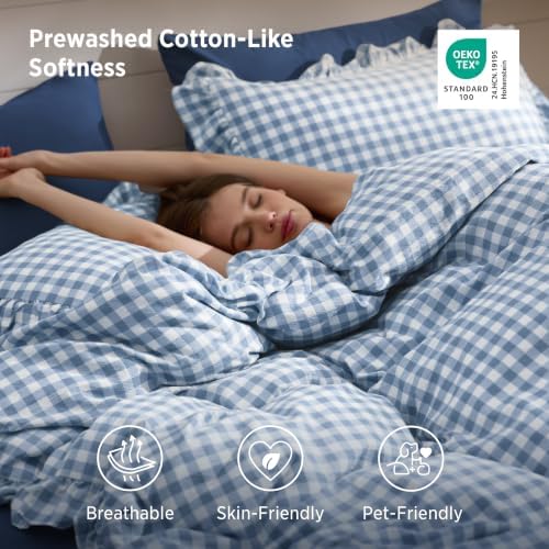Bedsure Gingham Ruffle Duvet Cover Set, Cotton-Like Quilt Cover - Image 3