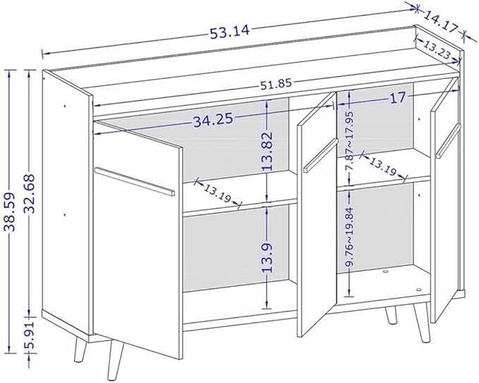 Manhattan Comfort Bradley Buffet Cabinet with Storage, Mid Century Modern Sideboard with 4 Shelves and Soft Close Doors, TV Stand Media Console for up to 50" Screens, 53.54" Long, Rustic Brown