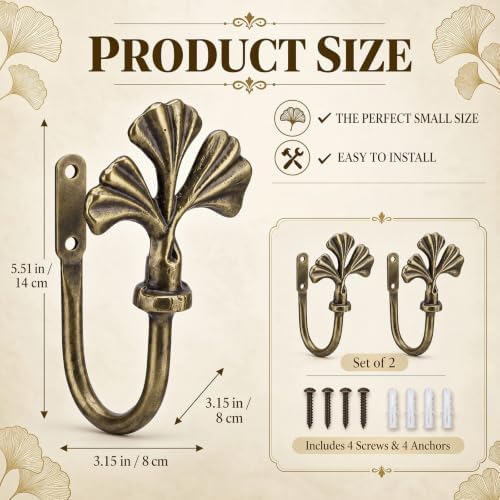 Hicarer 2 Pcs Metal Curtain Tieback Holdbacks Ginkgo Leaf Shaped Curtain Side - Image 2