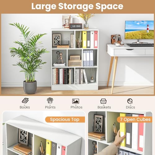 GIANTEX 7 Cube Bookcase, 4-Tier Freestanding Bookshelf w/ 7 Open Compartments - Image 3