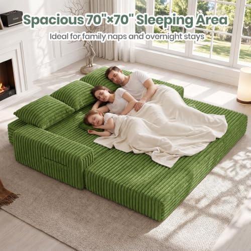 70" Convertible Sofa Bed, Corduroy Boneless Couch - Image 6