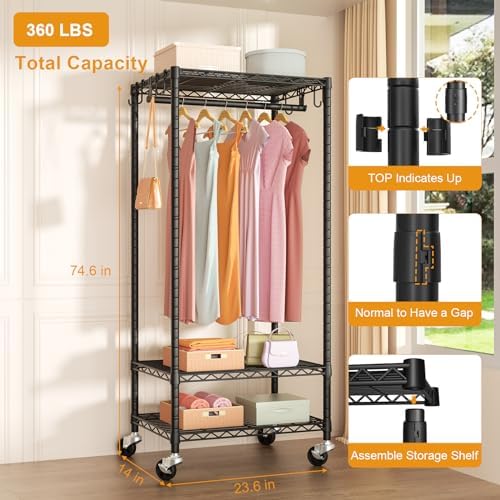 Rolling Clothes Rack, Clothing Racks - Image 6
