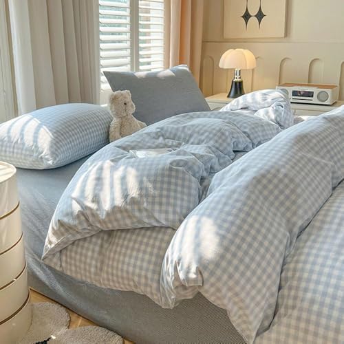 Nayoroom Blue Gingham Comforter Set Queen Plaid Boys Dorm Bedding Set - Image 2