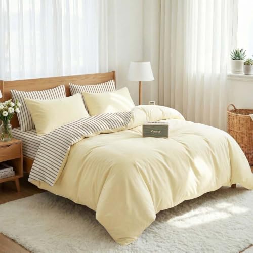 Nayoroom Striped Comforter Set Queen Reversible Yellow Brown Stripe Bedding - Image 2