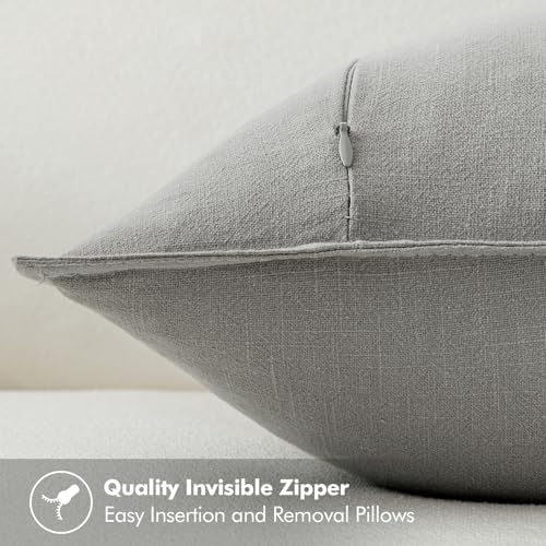 MIULEE Decorative Linen Euro Sham Pillow Covers 22x22 Inch Light Gray - Image 3