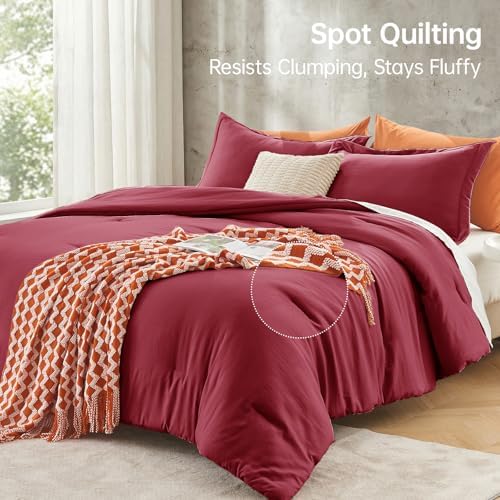 MUXHOMO Full Comforter Set, 3-Piece All-Season Bedding, Burgundy Red - Image 5