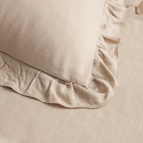 Foindtower Linen Fringe Ruffle Throw Pillow Covers 18×18 Inch Light Tan - Image 2