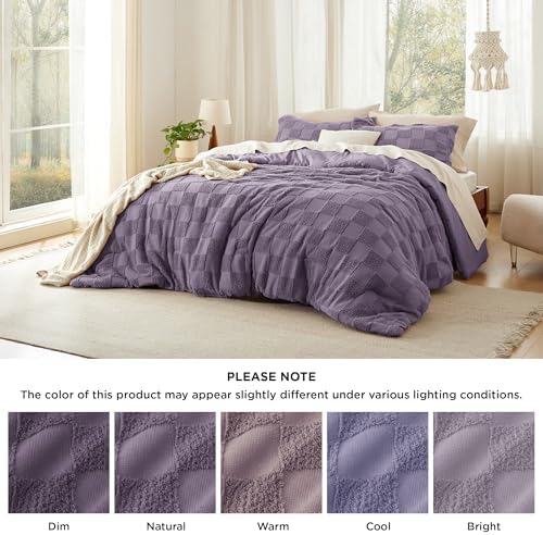 Bedsure Grayish Purple Comforter Queen Set, Boho Plaid Bedding Set 3 Pcs - Image 7