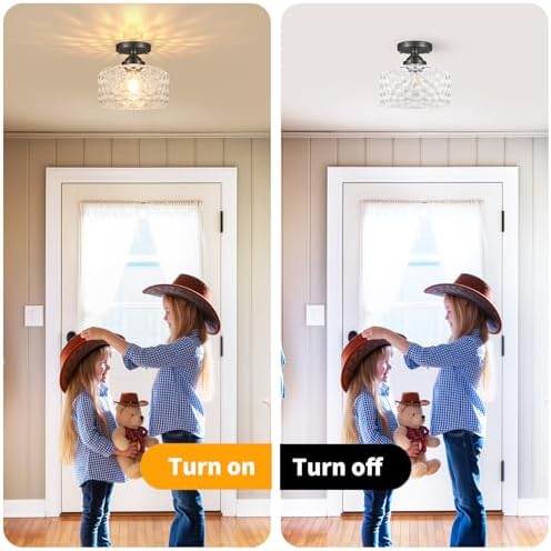Small Semi Flush Mount Ceiling Light Fixture, Vintage Black Close to Ceiling - Image 5