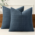 MIULEE Linen Plaid Pillow Covers Coastal Decorative 20x20 Dark Blue by MIULEE